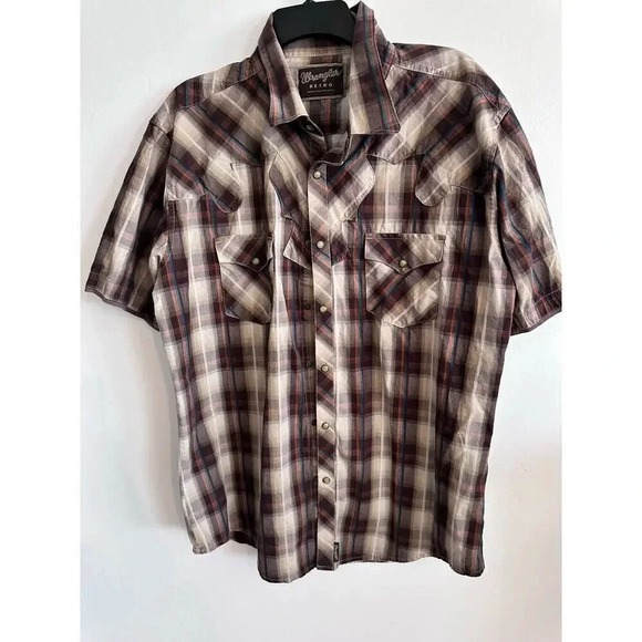 Wrangler Retro Brown Short Sleeve Pearl-Snap Western Shirt Size XL - Picture 1 of 6